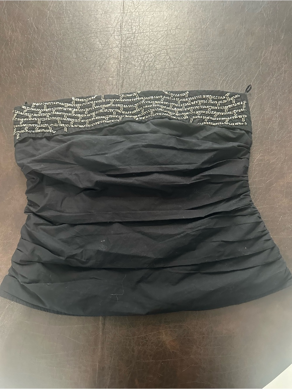 ZARA Black Strapless Beaded Ruched top with Back Silver Zipper - Sz M NWT